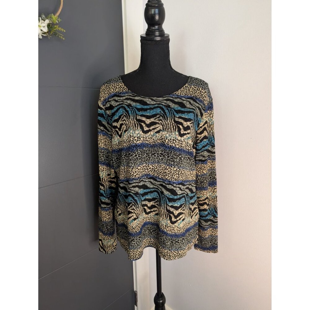 Vintage 90's Elementz‎ Multicolor Long Sleeve Animal Print Top  Size M